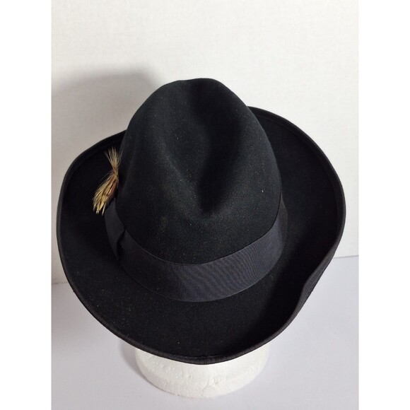 Vtg Roberto Collection Bonner 100% Wool Black Felt Fedora Mens Sz M Made In USA - Picture 5 of 9